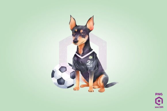 Stained Glass Doberman Playing Football Graphics